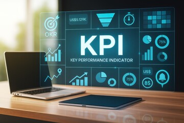 Modern workspace displays a dynamic dashboard with key performance indicators.