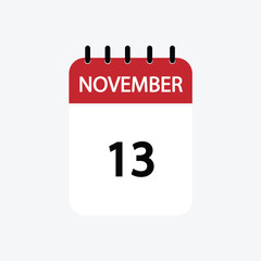 13 november calendar november calendar vector illustration