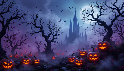 Spooky Halloween Castle Night AI Generated 