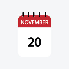 20 november calendar november calendar vector illustration