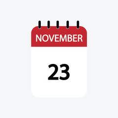 23 november calendar november calendar vector illustration