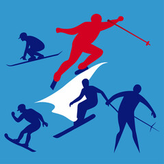 Cross Country Skiers Sport Vector Illustration