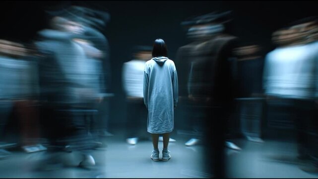 Gaslight manipulation toxic narcissism. A solitary figure stands surrounded by blurred motion.