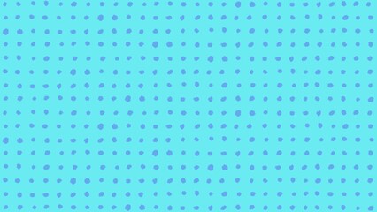 Texture featuring a minimalist looping pattern of hand-drawn blue polka dots on a bright cyan background. This creative design is perfect for use in videos as a background.