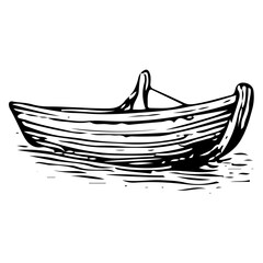 Empty Wooden Rowboat Engraving Illustration