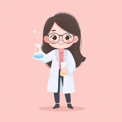 Cute girl scientist holding beakers