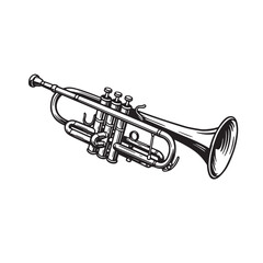 Obraz premium Detailed black and white illustration of a trumpet on a white background isolated