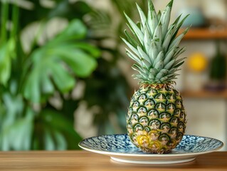 A pineapple on the plate.