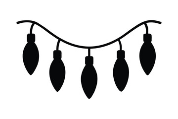 Black silhouette of a string of five Christmas lights on a white background string lights holiday decoration