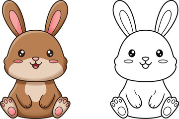 Obraz premium Cute Sitting Bunny Coloring Page Vector