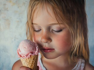 A girl is  having an ice cream.