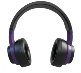 Modern black and purple headphones isolated on transparent background. Stylish audio accessory for music, technology design, and creative mockups.
