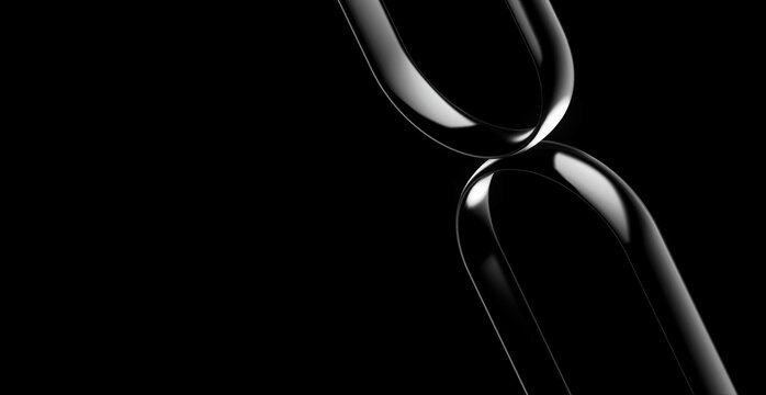A sleek, abstract composition featuring glossy, curved shapes against a dark backdrop. The shapes appear to be mirroring one another, creating a sense of elegance and intrigue