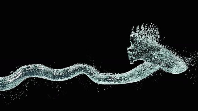 Epic fluid simulation of a massive Naga serpent rising from swirling water, creating dramatic splash as liquid trails drift in the wind like a majestic Included in the end of the clip with Alpha matte