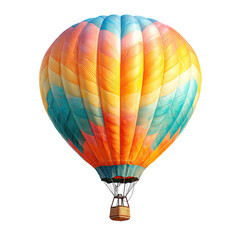 Naklejka premium A vibrant hot air balloon, multicolored panels, soaring against a black background
