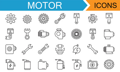 Editable Line Art Icons for Automotive, Motor Parts, and Electrical Components