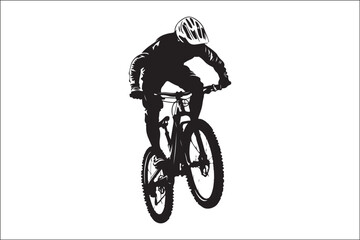 Obraz premium Black and White Mountain Biking Art – Outdoor Adventure Illustration