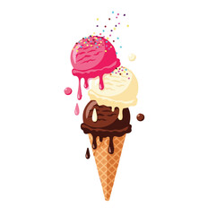 Melting Ice Cream Cone Vector Illustration. Tasty ice cream with sprinkles - perfect for menu illustration, summer advertisement or pastry illustration design