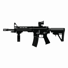 Modern black assault rifle with red dot sight