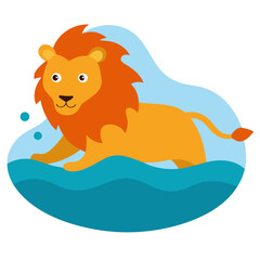 Majestic lion gracefully swims in a clear blue pool isolated on a clean white background evoking serenity and strength