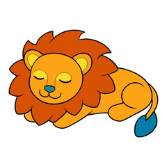 Adorable illustration of a cute lion cub peacefully sleeping on a soft pillow presented on a clean white background for easy integration