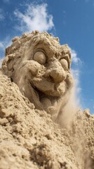 Sand sculpture of a smiling face at the beach