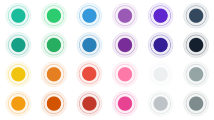 Pack of colorful pulsing circle. Status indicators, loading icons, and interaction buttons. Transparent background with alpha channel.