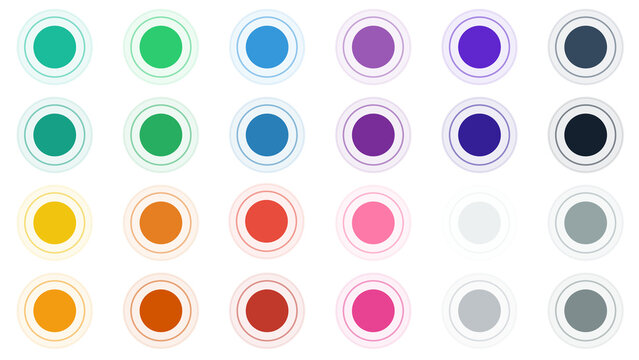 Pack of colorful pulsing circle. Status indicators, loading icons, and interaction buttons. Transparent background with alpha channel.