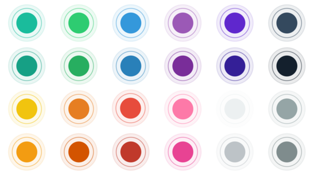 Pack of colorful pulsing circle. Status indicators, loading icons, and interaction buttons. Transparent background with alpha channel.