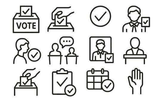 Voting symbols and activities illustrating the election process and civic engagement in a community setting