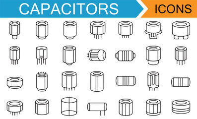 Line Art Capacitor Symbols for Electrical Systems and Equipment Design
