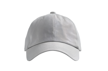 Three yellow flowers on a white background, in the style of a stock photoe. - Light gray plain solid-color dad hat mockup, front view, white background, flat lay