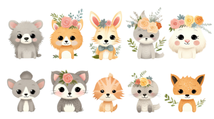 Funny cartoon cat isolated on white background