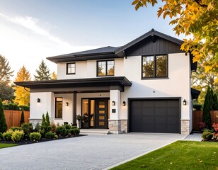 Obraz premium Modern White House with Autumn Landscape.