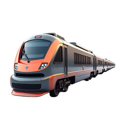 Modern passenger train against a black background.