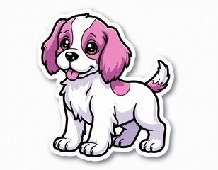 Cute Pink and White Cartoon Puppy Sticker Illustration