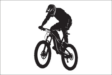 Black and White Mountain Biking Art &ndash; Outdoor Adventure Illustration
