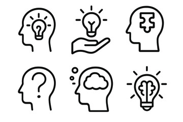 Creative thinking concepts represented through simple line art illustrations showcasing ideas and problem solving