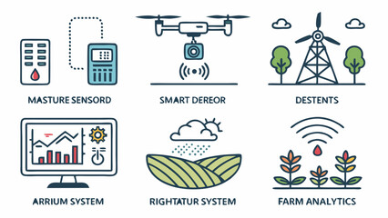 Modern Agricultural Technology Icons Depicting Farming and Data Analysis