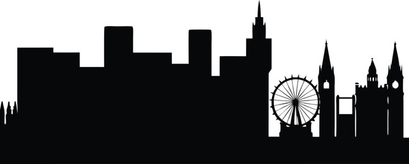 Iconic London skyline silhouette displayed against a vibrant white background