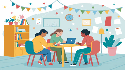 Three Diverse Individuals Collaborating Around a Table with Laptop