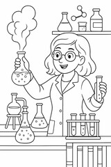 Female scientist mixing chemicals in lab. Coloring Page