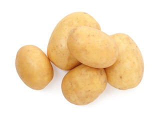 Fresh raw potatoes isolated on white, top view