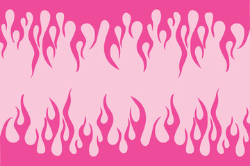 Pink background featuring stylized white flames rising from the bottom.