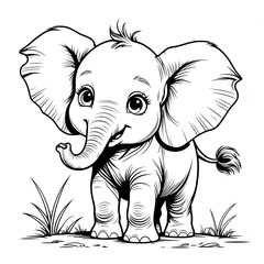 Obraz premium Cute baby elephant coloring pages for kids and adults—adorable cartoon elephants, fun printable activity sheets, animal art for relaxation and learning.