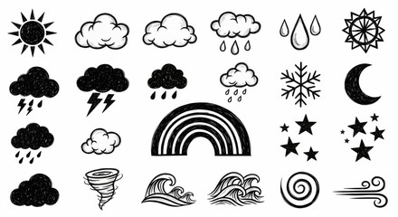 Fototapeta premium Multimedia and communication icon set with microphone, notification bell, photo gallery, and digital interface symbols in solid black vector style.