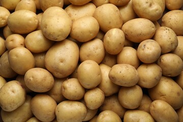 Fresh raw potatoes as background, top view
