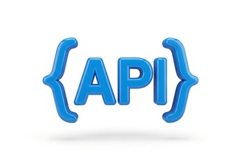 Blue 3D graphic of API text enclosed in curly brackets.