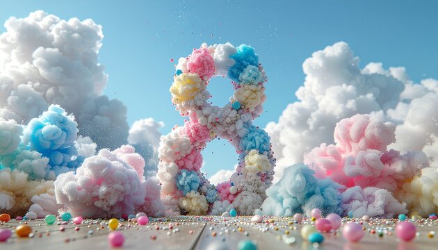 Number Eight Made of Pastel Clouds Against a Blue Sky Celebrating International Women s Day with a Dreamy Whimsical and Festive