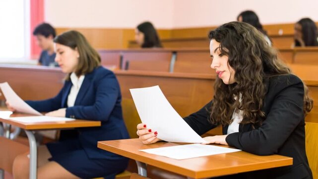 Focus on Academic Excellence: Diverse Students Engaged in Exams and Class Activities